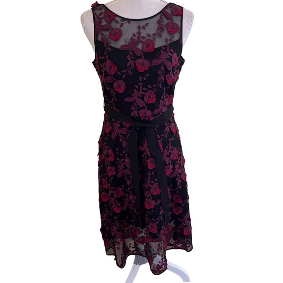 White House Black Market Dresses & Skirts - White House Black Market Black Mesh Aline Dress with Floral Appliqués 4